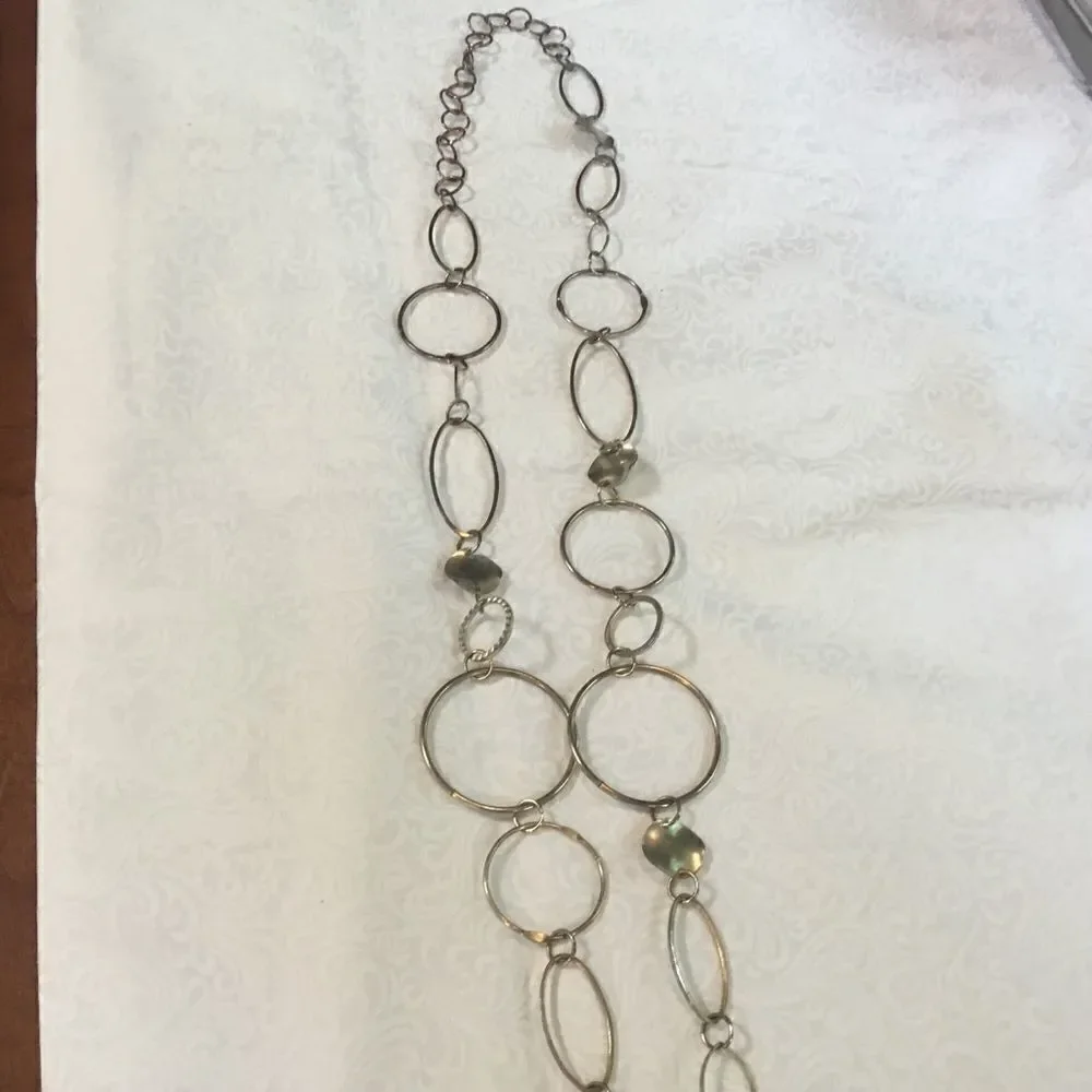 Brass Tone Circles & Ovals Necklace